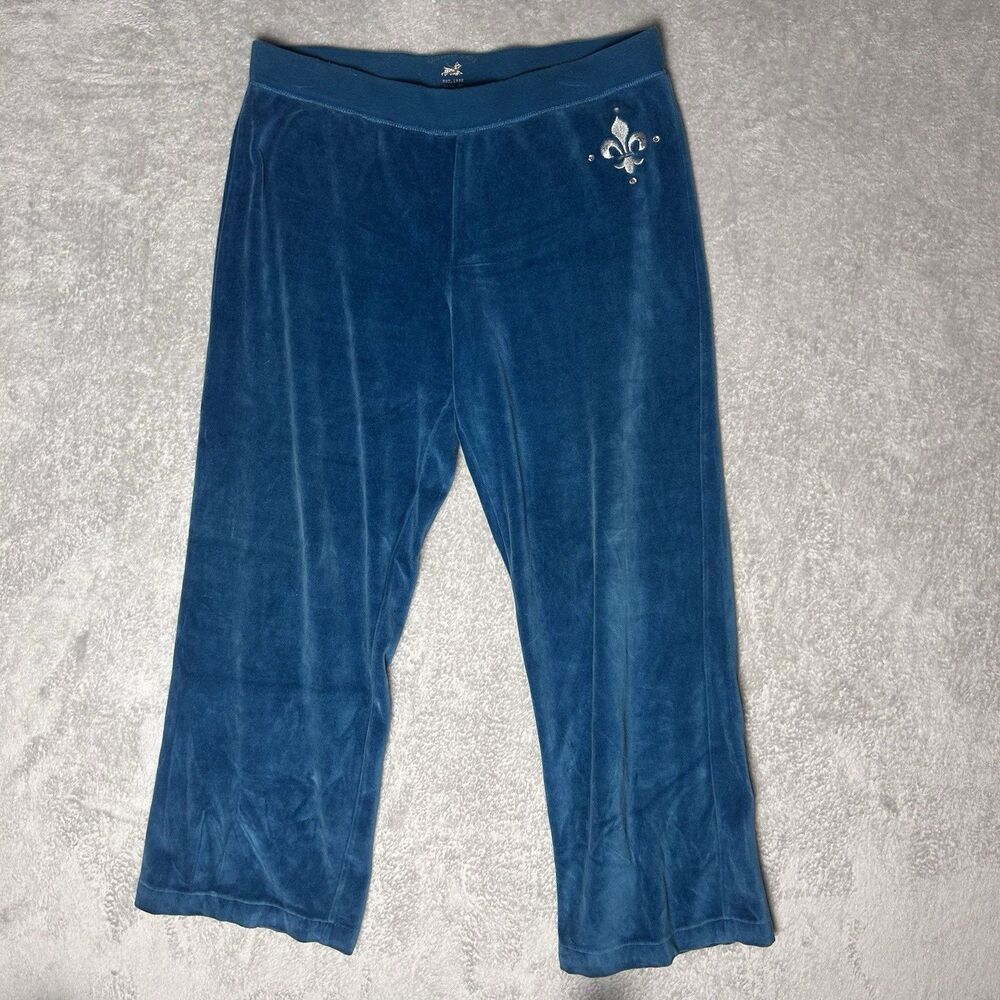 Y2K Velvet Size XL Dark Blue Wide Leg Lounge Pants Blue